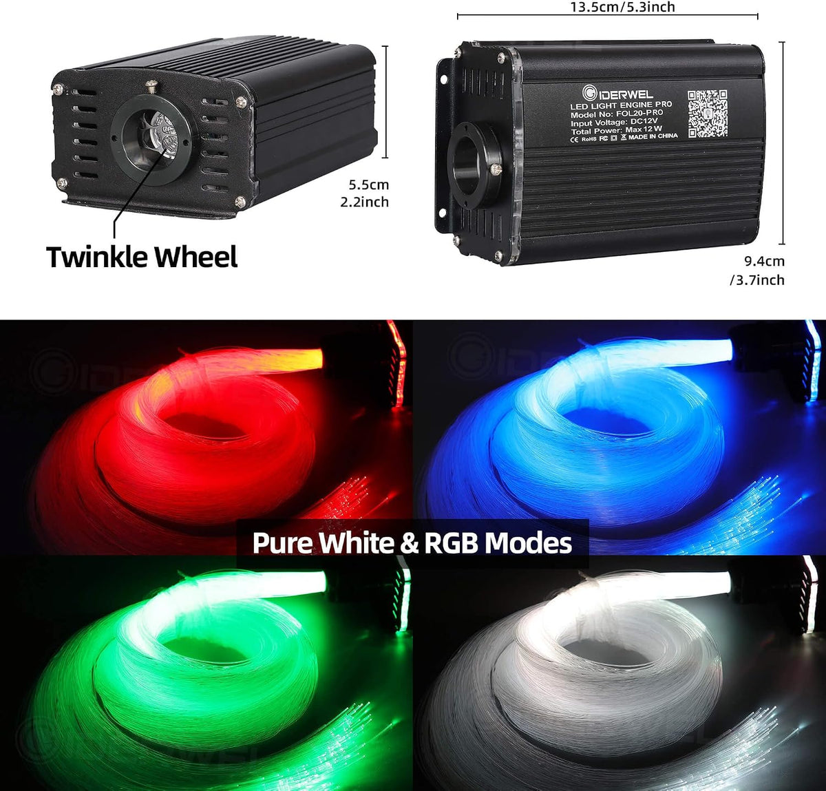 Starlit Ceiling Fiber Optic Light Kit, RGBW LED Light Source with 300 x 9.8FT Fiber Optic Strands, Bluetooth App & Remote Control, Music Sync Mode for Car Roof, Home Decoration and Parties