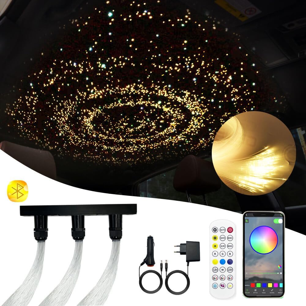 Twinkle Starry Sky Fibre Optic Light for Car/Home, Star Ceiling Lights Kit with App/Remote Control/Music Mode, RGBW Alternator and 300 Pieces x 0.75 mm x 2 m Fibre Optic Cable [Energy Class G]