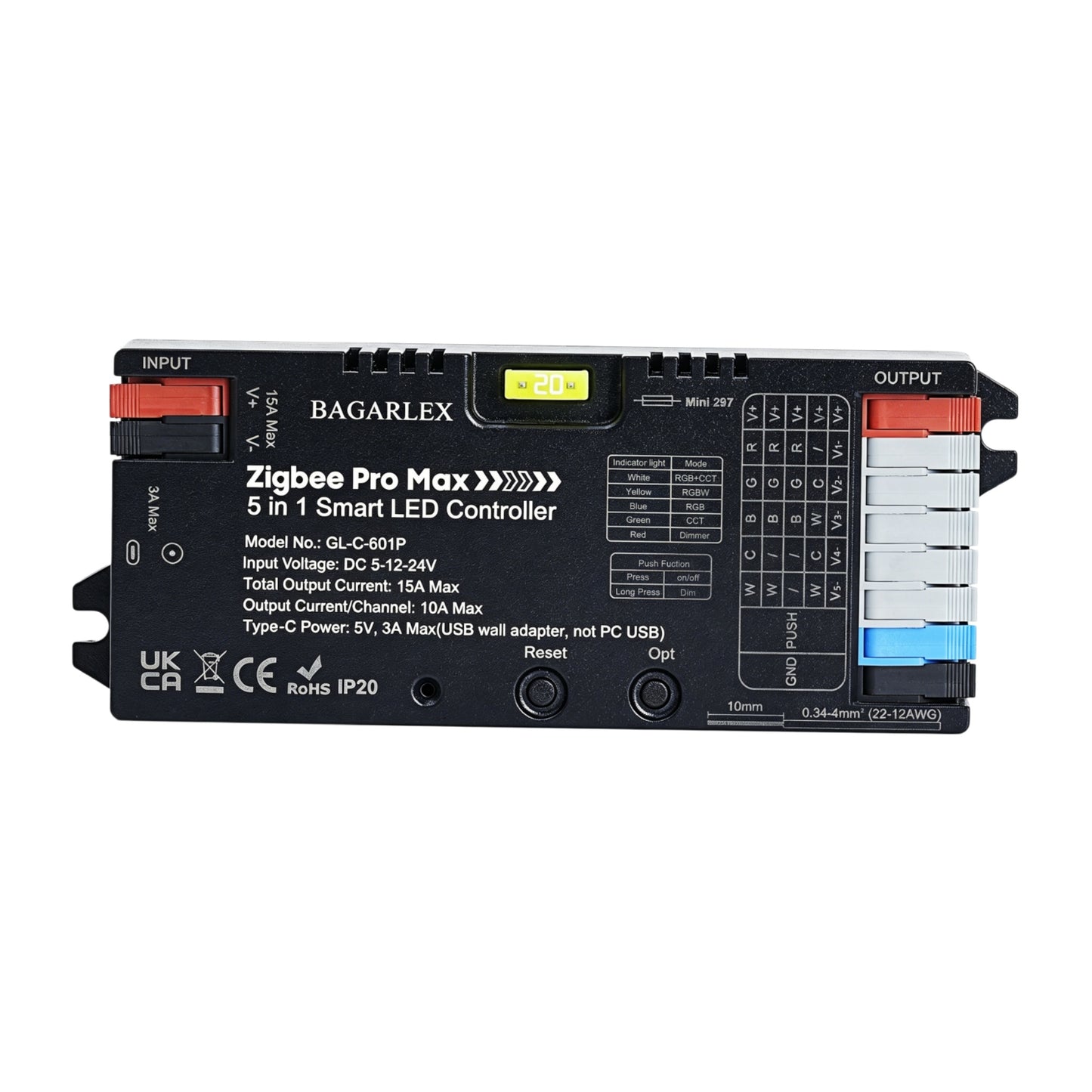 Zigbee 3.0 5-in-1 Smart LED Controller, DC 5-24V 15A High Power, Works with Alexa Google Home, for RGB/RGBW/RGBCCT/Dimmable LED Strip Lights