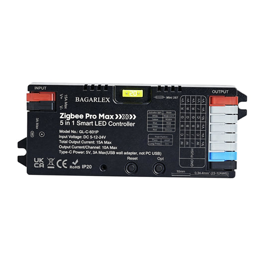 Zigbee 3.0 5-in-1 Smart LED Controller, DC 5-24V 15A High Power, Works with Alexa Google Home, for RGB/RGBW/RGBCCT/Dimmable LED Strip Lights