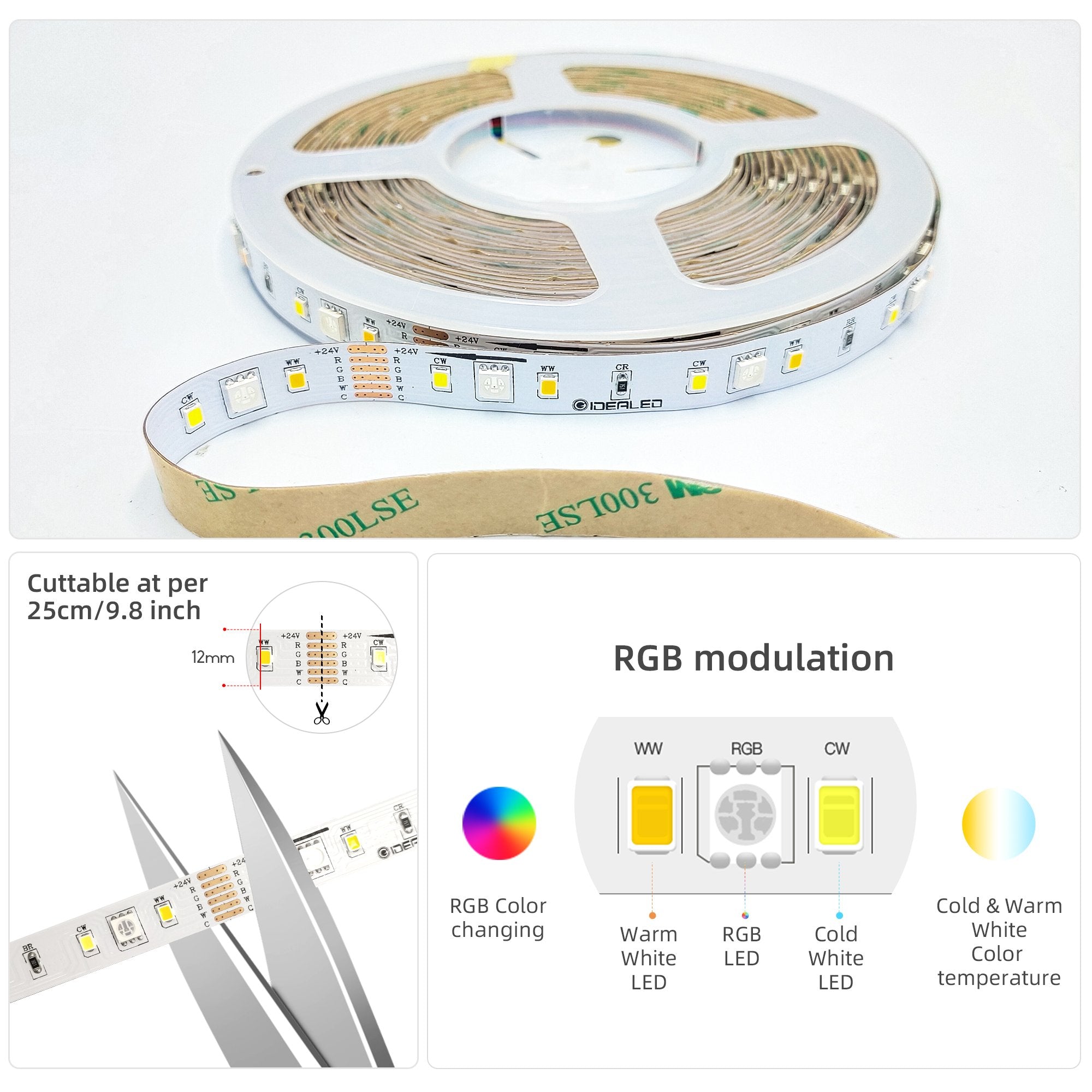 GIDEALED RGBCCT 32.8FT LED Strip Lights DC24V only LED Strip 10m