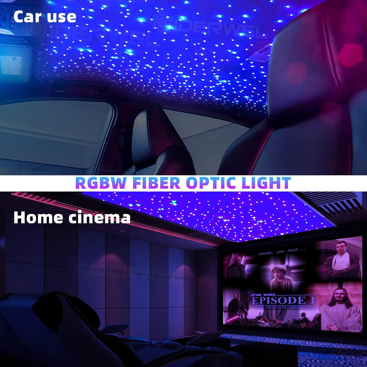 Starlit Ceiling Fiber Optic Light Kit, RGBW LED Light Source with 300 x 9.8FT Fiber Optic Strands, Bluetooth App & Remote Control, Music Sync Mode for Car Roof, Home Decoration and Parties