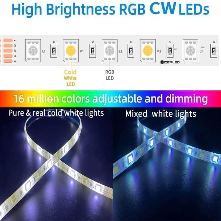 GIDEALED Smart WiFi RGBW LED Strip Lights Kit Compatible with Alexa and Google Assistant,RGBW LED Controller with 24 Keys RF Romote & APP Control, and Power Supply 12V, No ZigBee Hub Required