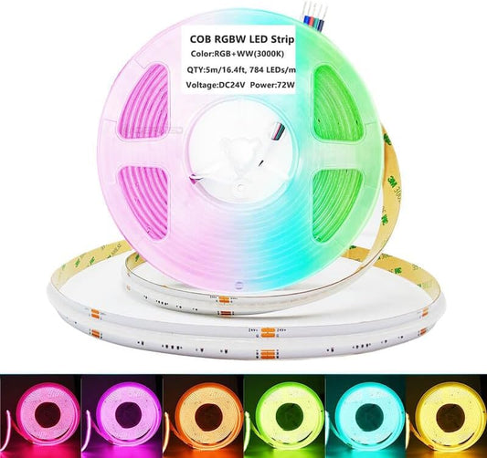COB Strip Light RGBWW DC24,Dimmable RGBCCT LED Strip FCOB lights,Only 5m Led Strip
