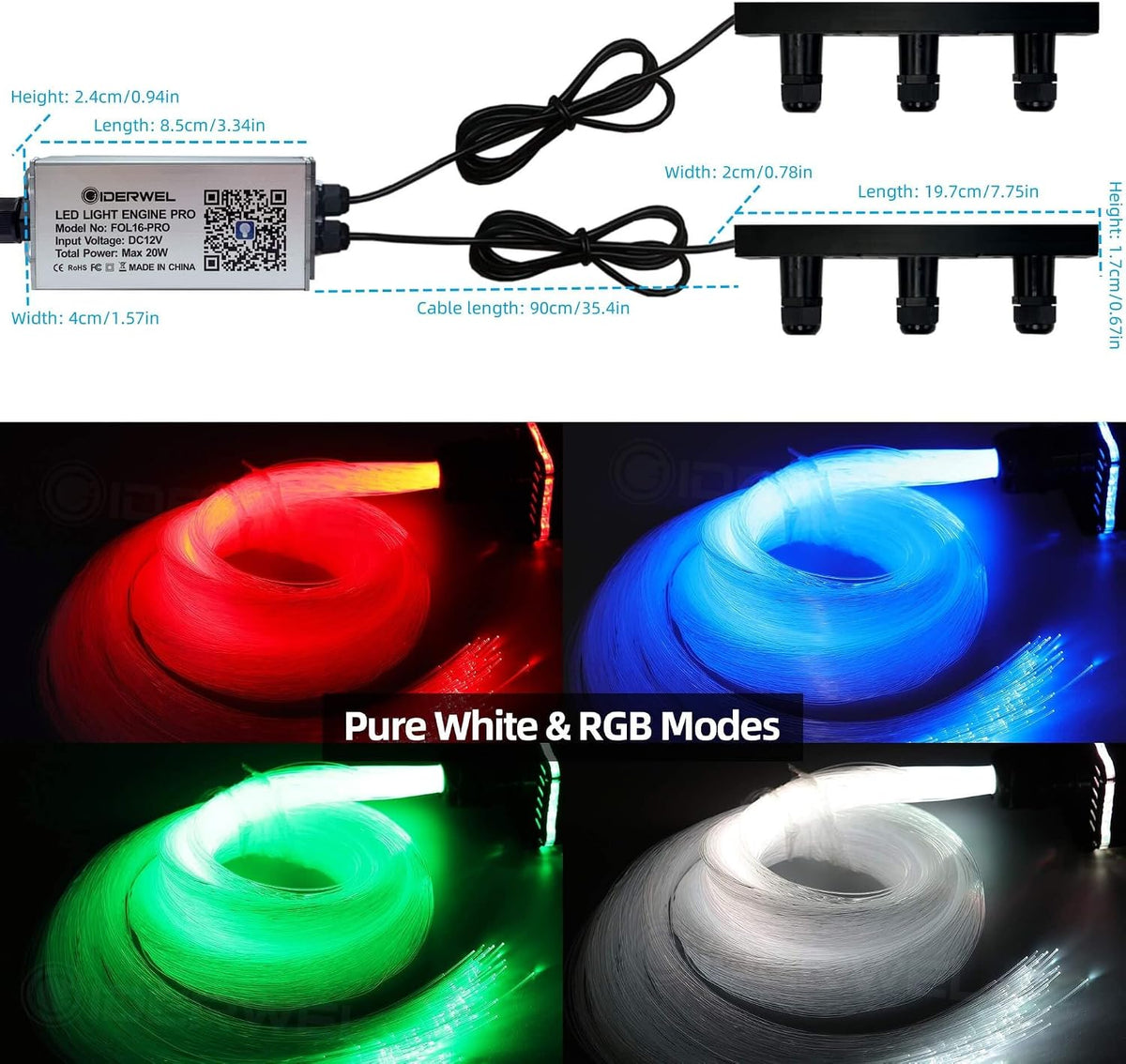 Twinkle Fiber Optic Light,600pcs 0.03in 6.5ft Starlight Headliner Kit