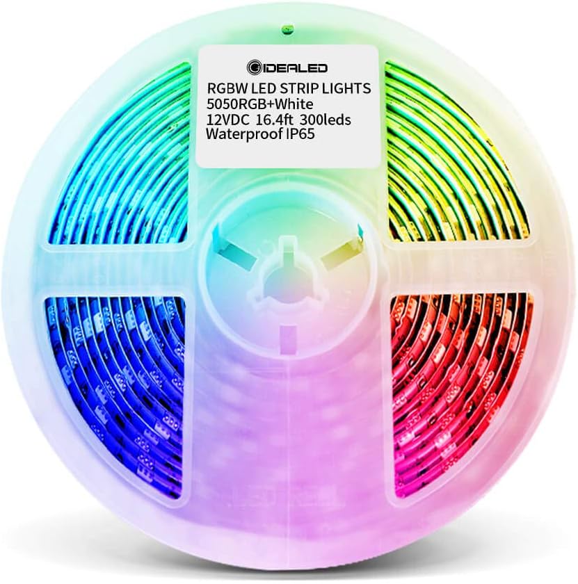 GIDEALED 16.4ft RGBW LED Light Strip, 300LEDs Indoor Multicolor Ambiance, DC12V Flexible Tape Lights