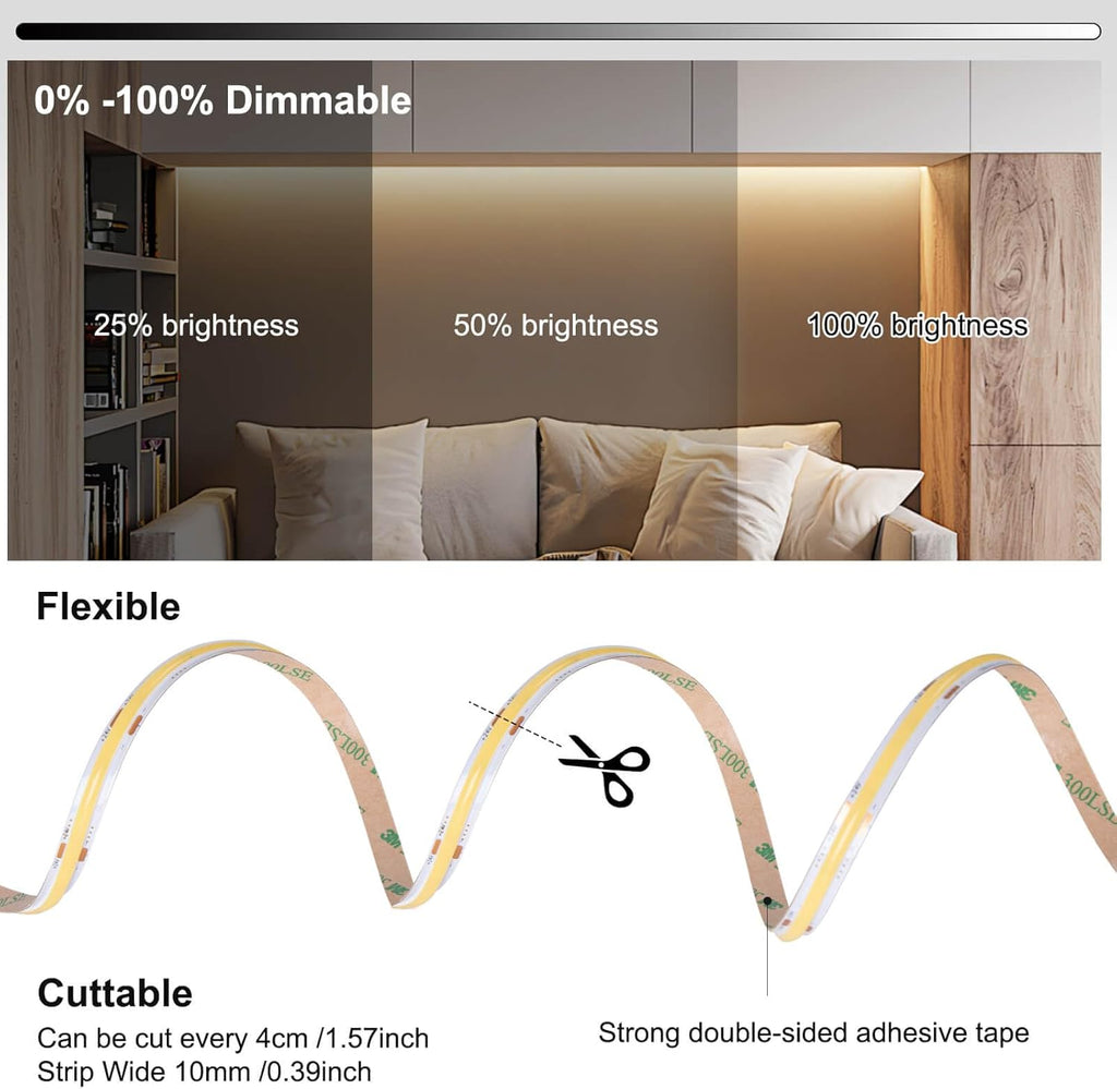 GIDEALED DC 24V COB LED Strip Lights 26.2ft Kit,4000K Daylight High Density Flexible COB LED Light Strip with RF Remote Control/Bluetooth APP Control for Home Office DIY LED Lighting Projects