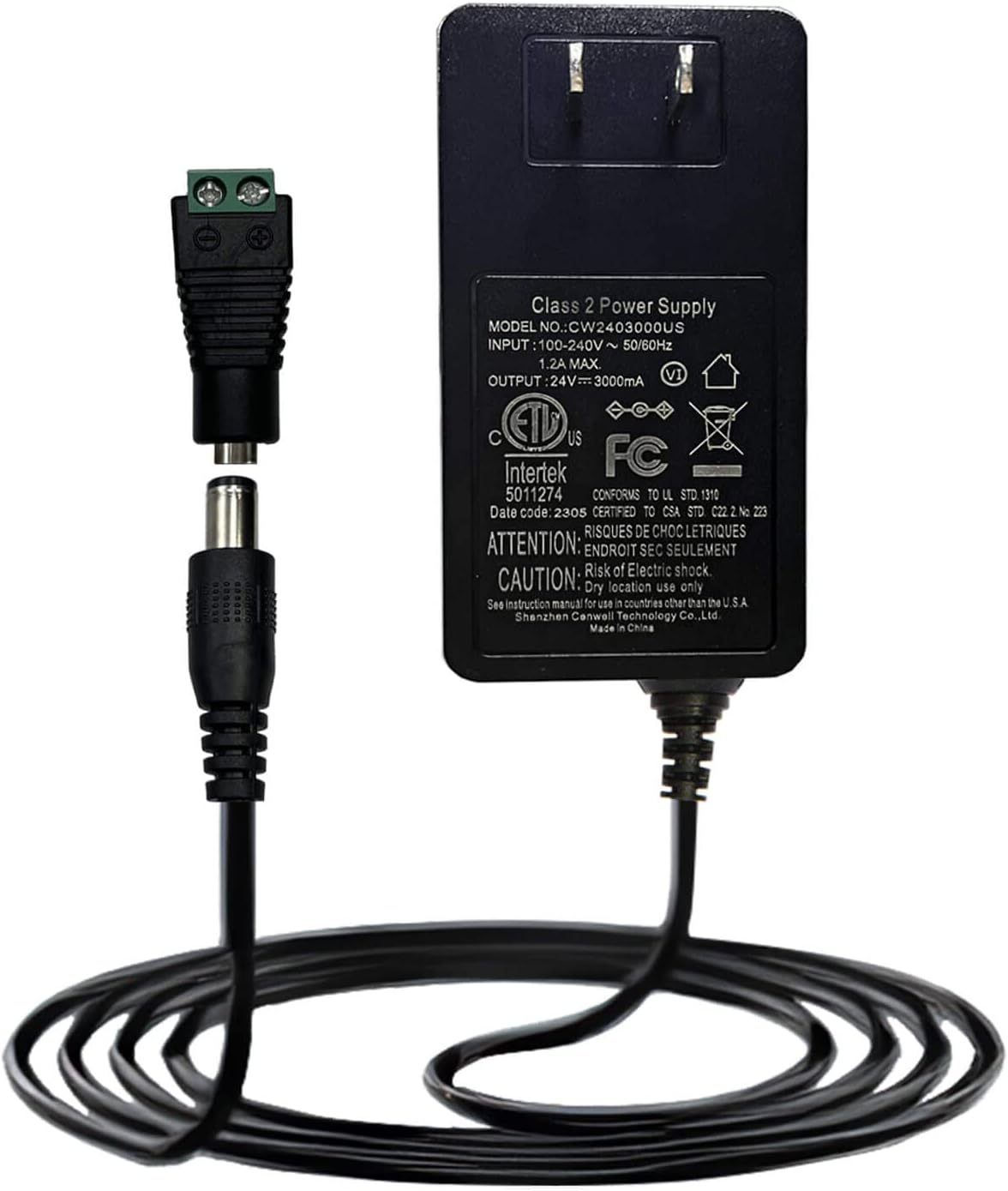 GIDEALED 24V DC Power Supply,24 volt Power Supply for COB LED Strip Light,24v DC LED Light Adapter with 5.5x2.1mm DC Plug, AC 100~240V to 24vdc low voltage led strip lights power supply (72, Watts)