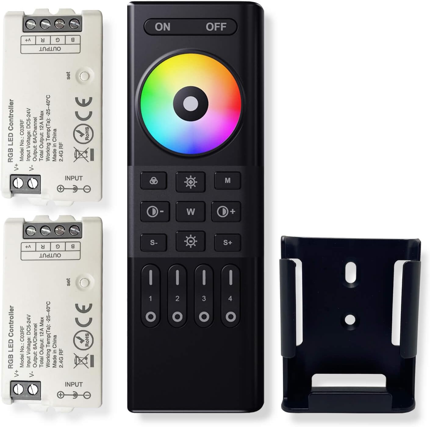 GIDEALED 2 Pack COB RGB LED Controller with 4 Zones RF 2.4G Wireless Remote Control,Support Group Control 5050SMD FCOB 4pin RGB LED Strip DC5V DC 12V 24V,Dimming 1%~100% & Color Changing