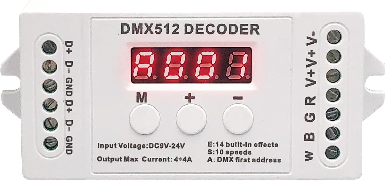 GIDEALED 4 Channel DMX Decoder with RDM Digital Display,DMX512 Dimmer Driver PWM RGBW LED Controller for RGBW LED Strip Light LED Module Light Input 9V-24VDC
