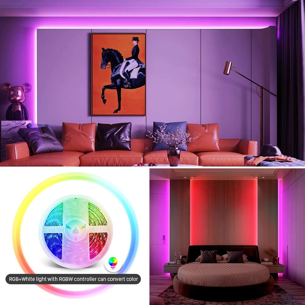 GIDEALED 16.4ft RGBW LED Light Strip, 300LEDs Indoor Multicolor Ambiance, DC12V Flexible Tape Lights