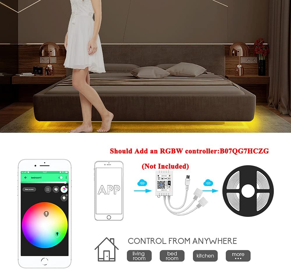 GIDEALED 16.4ft RGBW LED Light Strip, 300LEDs Indoor Multicolor Ambiance, DC12V Flexible Tape Lights