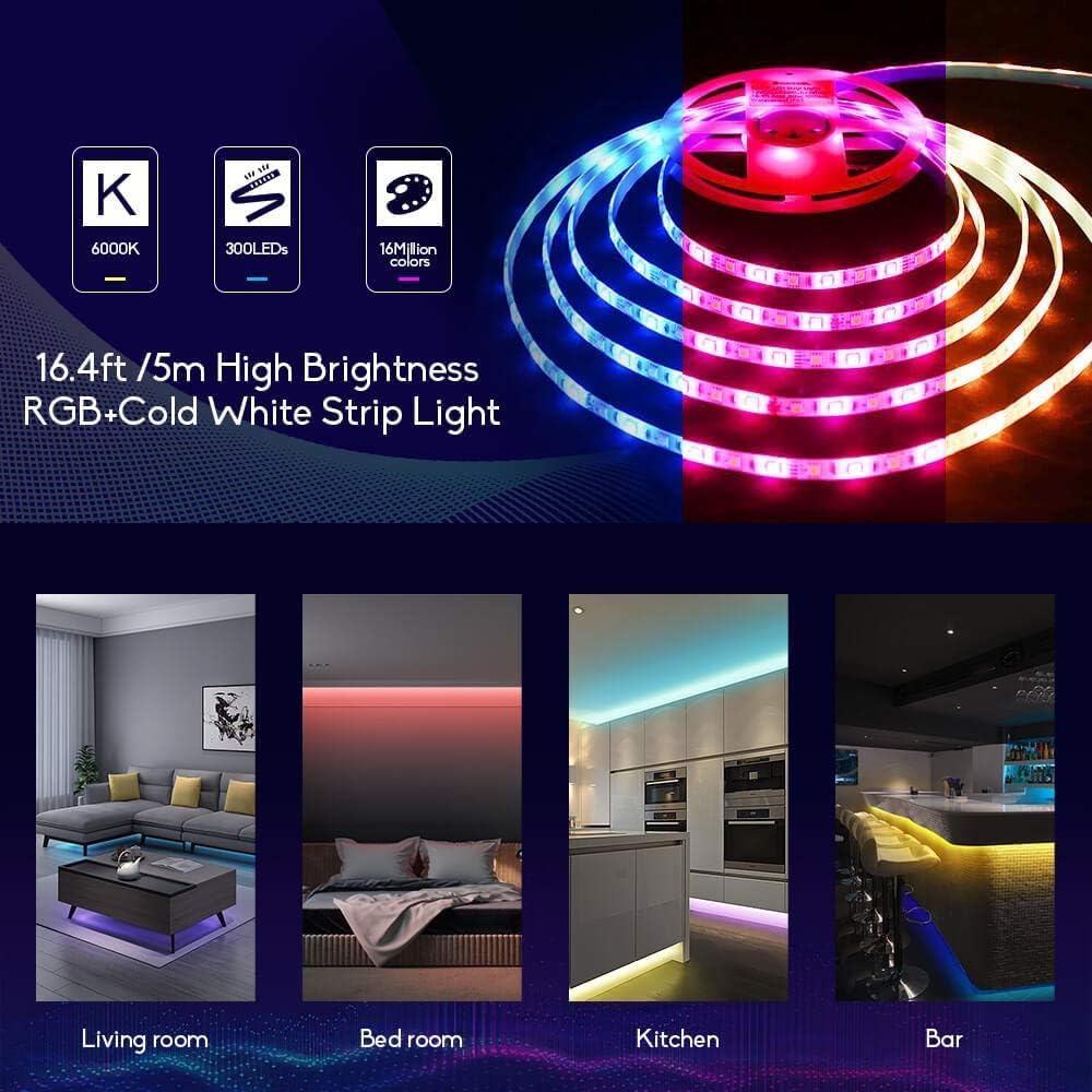 GIDEALED Smart WiFi RGBW LED Strip Lights Kit Compatible with Alexa and Google Assistant,RGBW LED Controller with 24 Keys RF Romote & APP Control, and Power Supply 12V, No ZigBee Hub Required