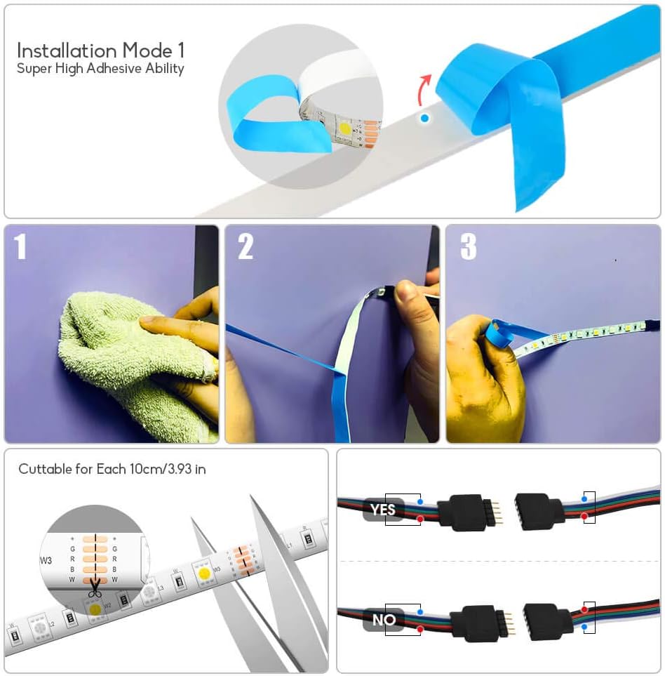 GIDEALED 16.4ft RGBW LED Light Strip, 300LEDs Indoor Multicolor Ambiance, DC12V Flexible Tape Lights