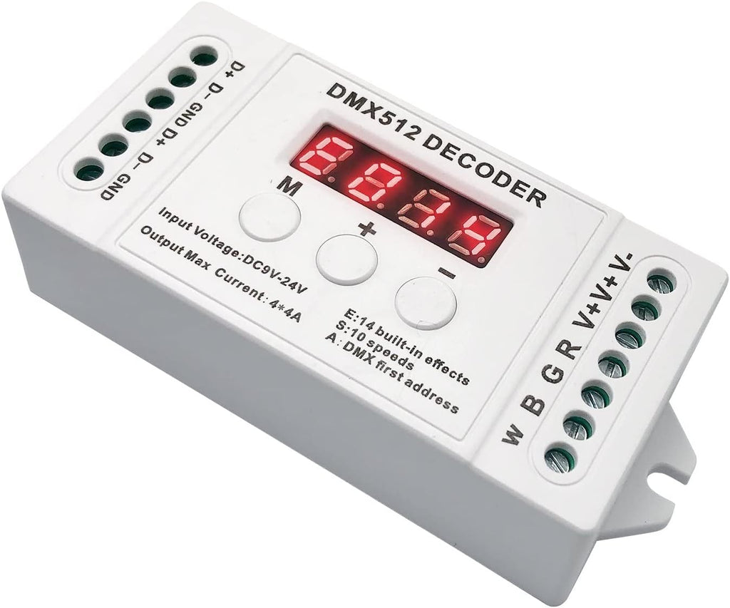 GIDEALED 4 Channel DMX Decoder with RDM Digital Display,DMX512 Dimmer Driver PWM RGBW LED Controller for RGBW LED Strip Light LED Module Light Input 9V-24VDC