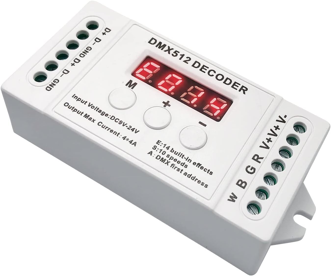 GIDEALED 4 Channel DMX Decoder with RDM Digital Display,DMX512 Dimmer Driver PWM RGBW LED Controller for RGBW LED Strip Light LED Module Light Input 9V-24VDC