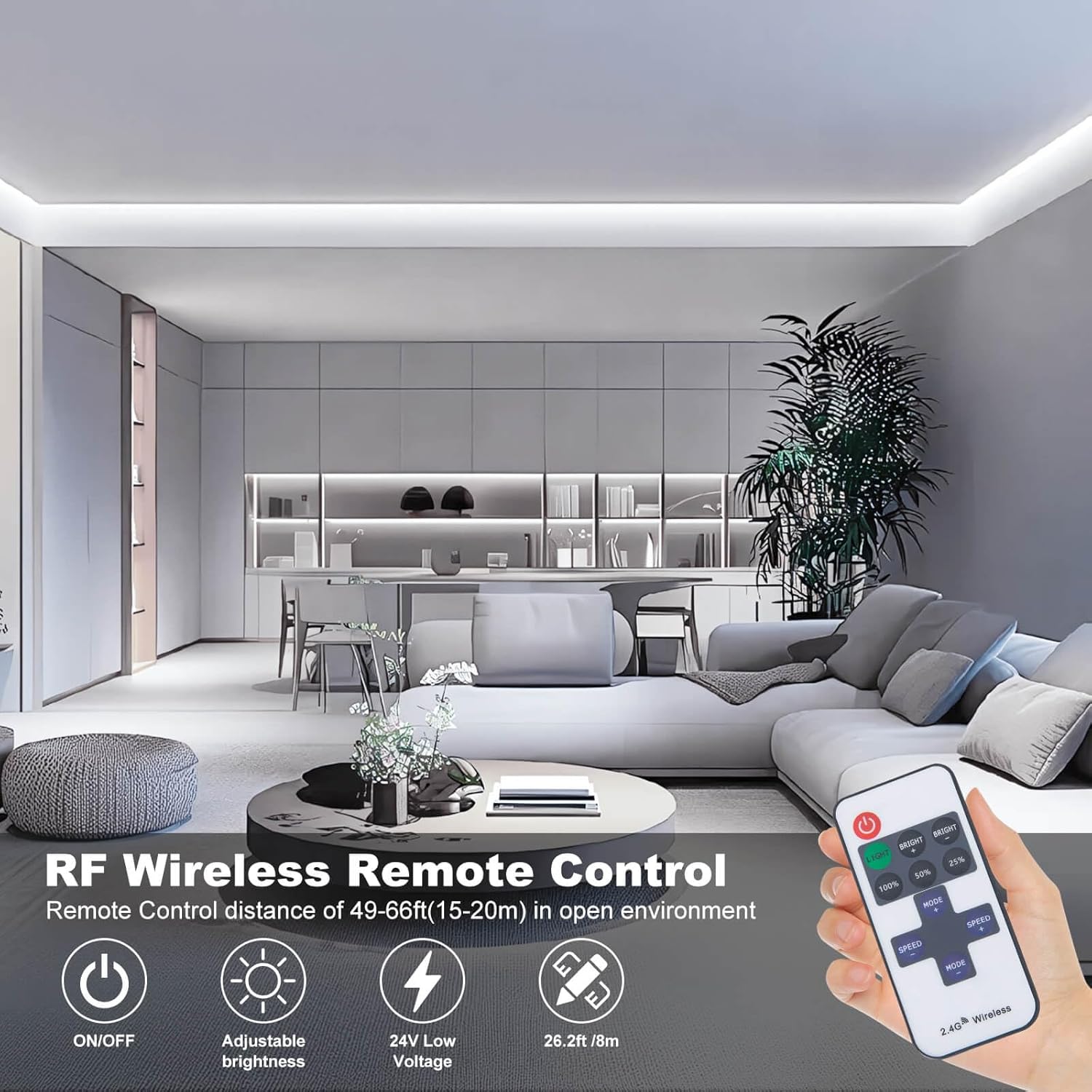 GIDEALED 26.2ft DC 24V COB LED Strip Lights Dimmable Kit,6000K Cool White Flexible LED Light Strip with RF Remote Control/Bluetooth APP Control for Bedroom/Kitchen Decoration