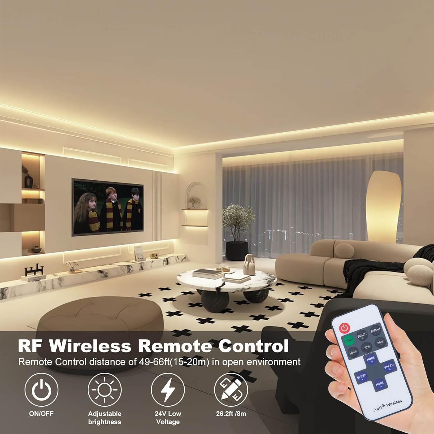 GIDEALED DC 24V COB LED Strip Lights 26.2ft Kit,4000K Daylight High Density Flexible COB LED Light Strip with RF Remote Control/Bluetooth APP Control for Home Office DIY LED Lighting Projects