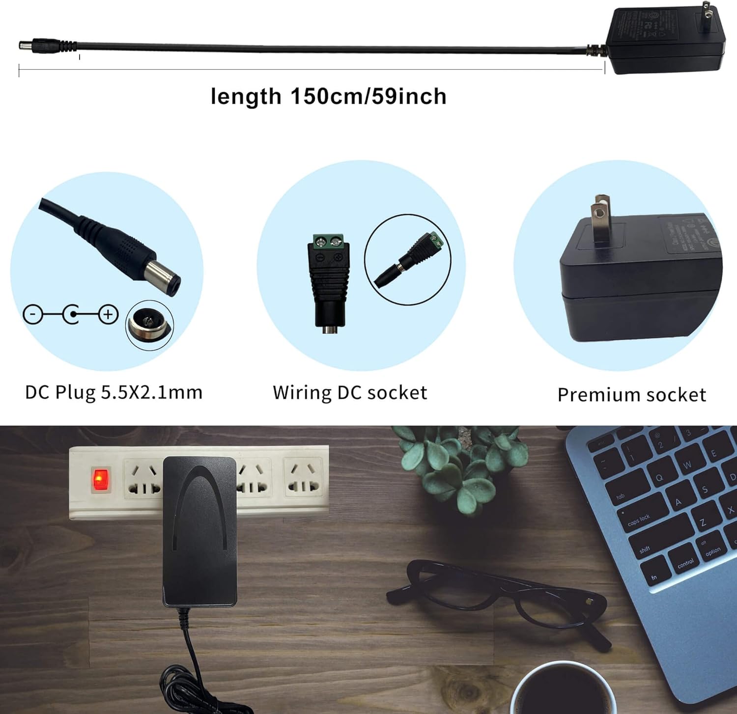 GIDEALED 24V Power Supply DC,24V 2A Power Supply 48W Adapter for COB LED Strip Light with 5.5x2.1mm Plug in Transformer,Low Voltage Safety 110vac to 24vdc Power Supply,24V 2Amp Power Supply only