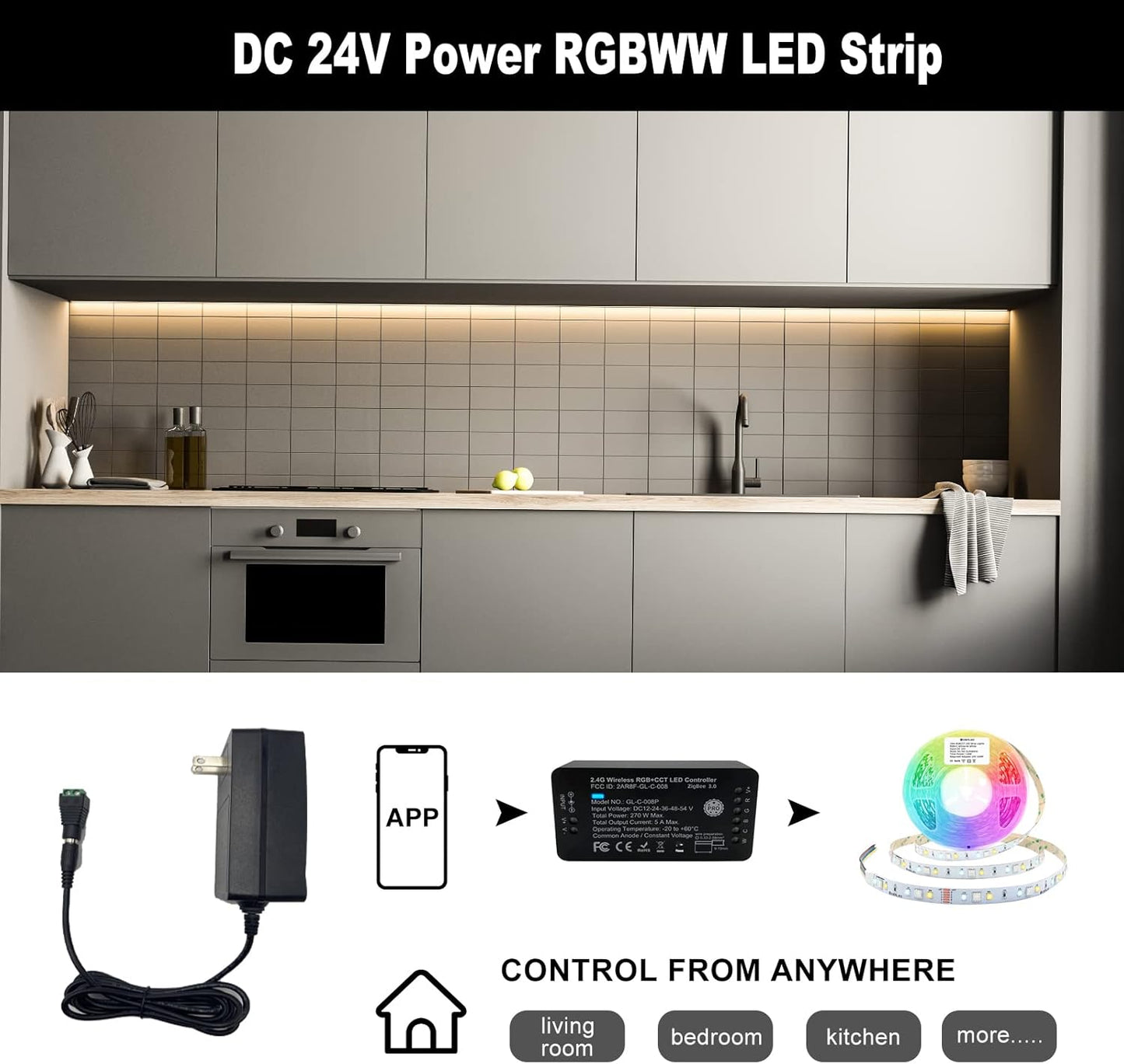 24V 3A DC Power Supply for COB LED Strip Light,24v DC LED Light Adapter with 5.5x2.1mm DC Plug