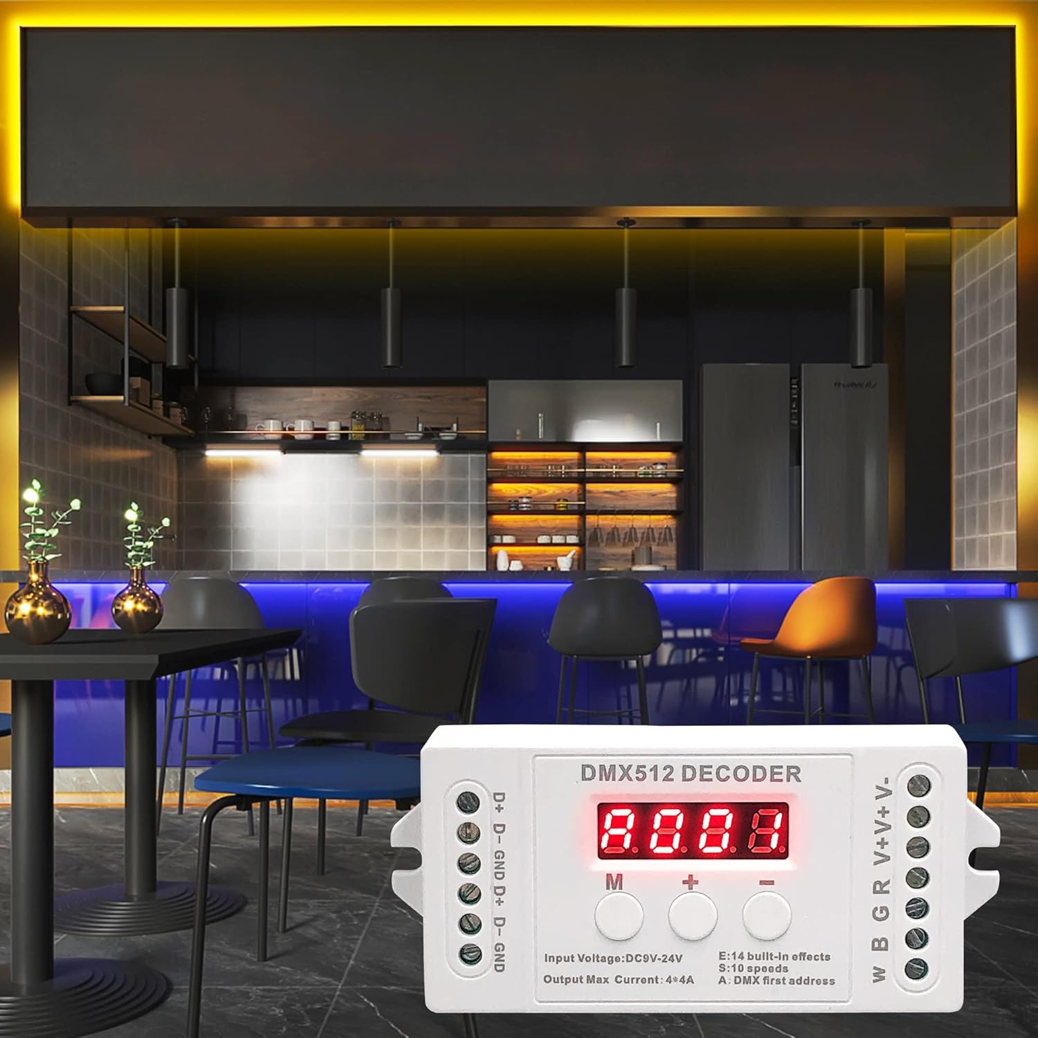 GIDEALED 4 Channel DMX Decoder with RDM Digital Display,DMX512 Dimmer Driver PWM RGBW LED Controller for RGBW LED Strip Light LED Module Light Input 9V-24VDC