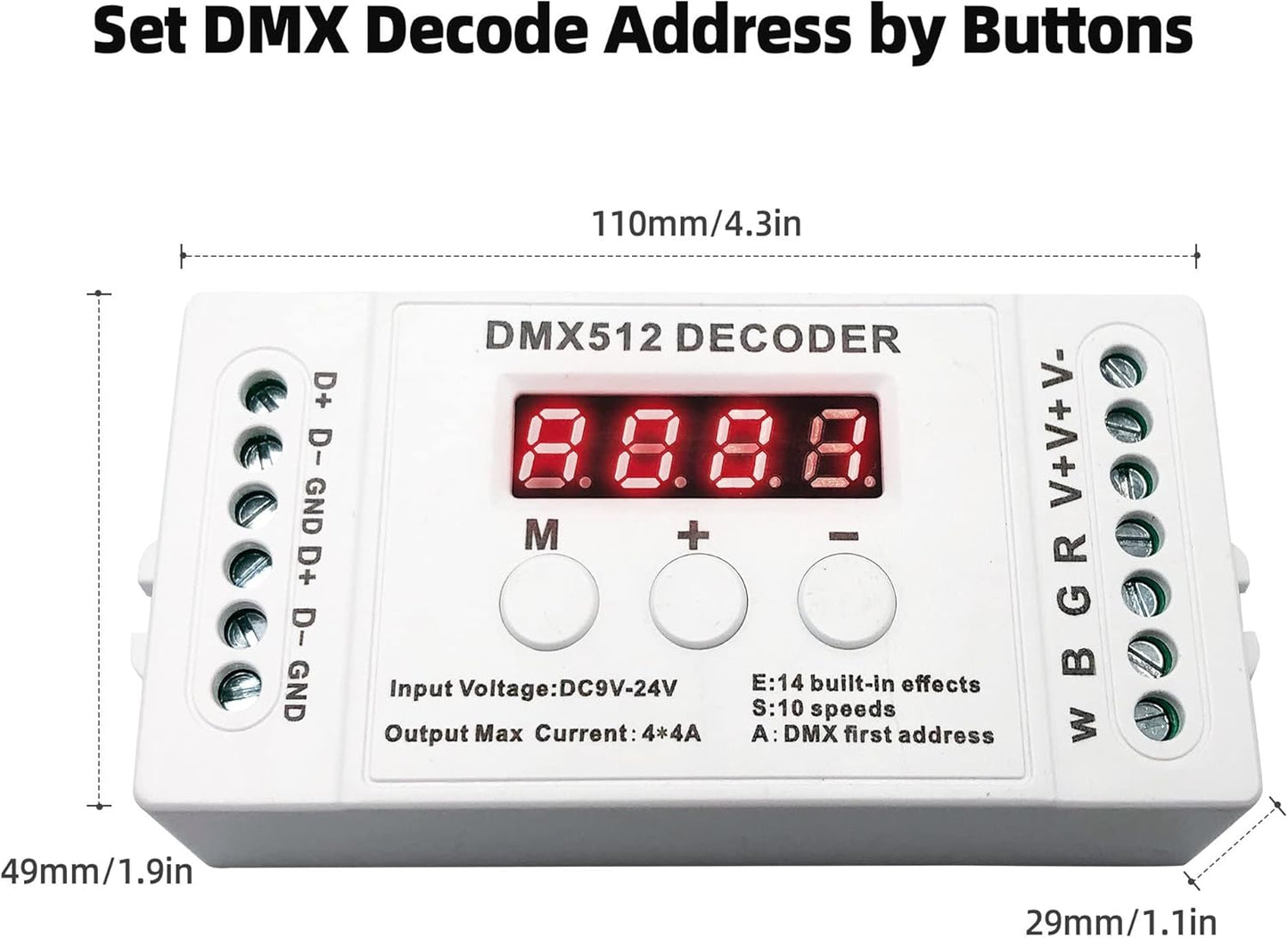 4 CH DMX Decoder with Digital display for RGB/RGBW LED strips