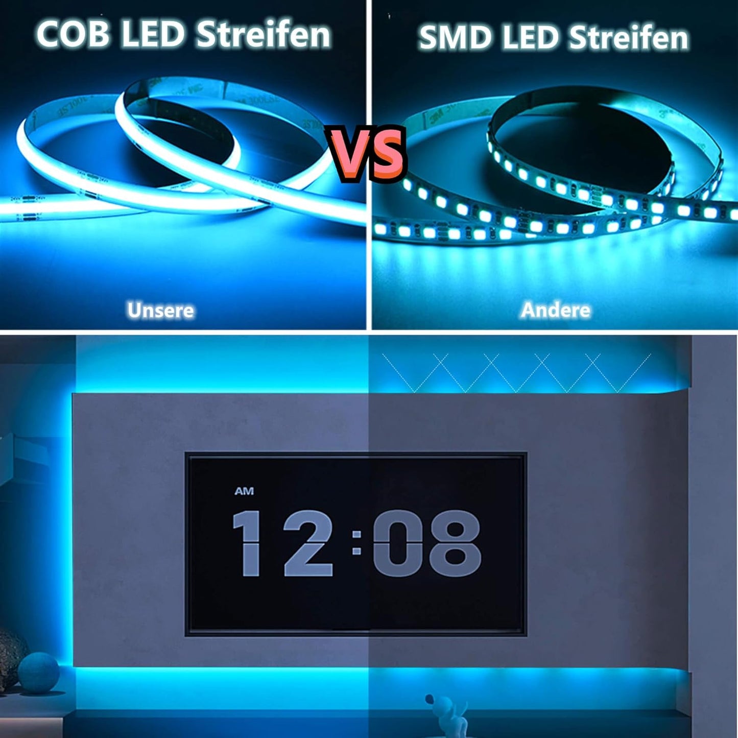 COB Strip Light RGBWW DC24,Dimmable RGBCCT LED Strip FCOB lights,Only 5m Led Strip
