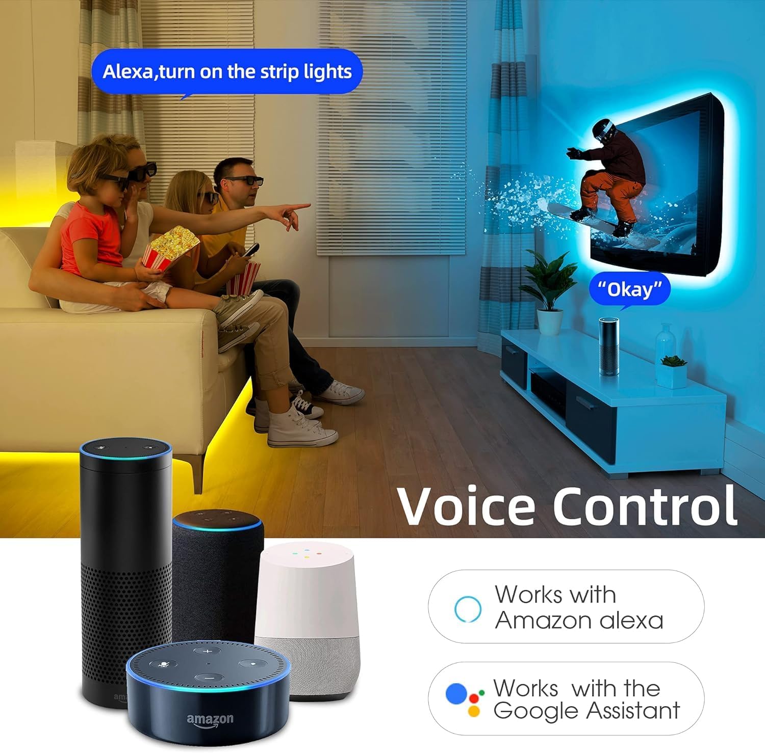 GIDEALED Smart 32.8ft WiFi RGBW LED Strip Light Kit,Compatible with Alexa Google Assitant,Support Voice Control, via RF Remote &APP Control,RGB&Warm White LED Light Strip for Bedroom Decoration