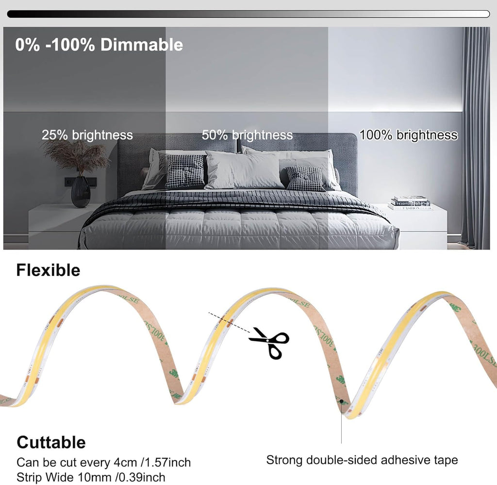 GIDEALED 26.2ft DC 24V COB LED Strip Lights Dimmable Kit,6000K Cool White Flexible LED Light Strip with RF Remote Control/Bluetooth APP Control for Bedroom/Kitchen Decoration