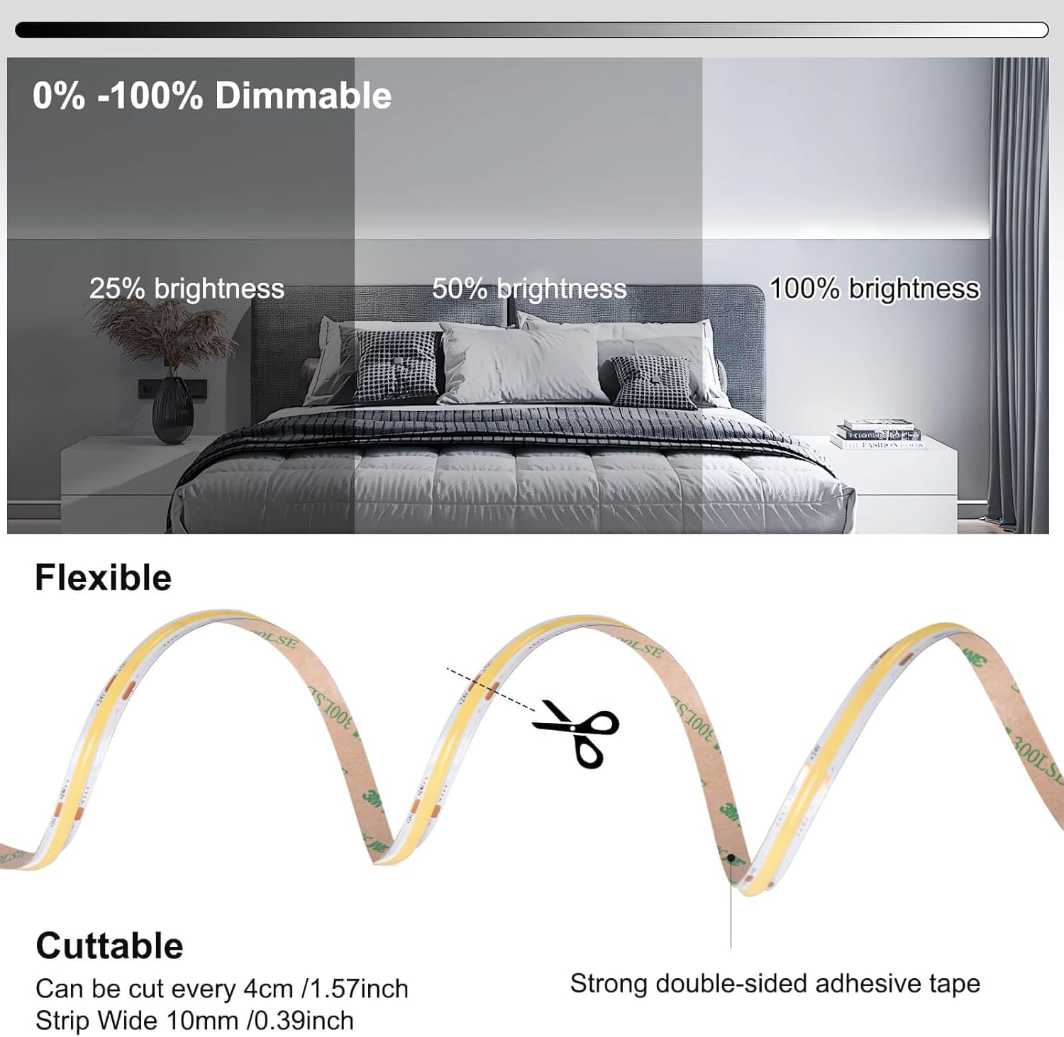 GIDEALED 26.2ft DC 24V COB LED Strip Lights Dimmable Kit,6000K Cool White Flexible LED Light Strip with RF Remote Control/Bluetooth APP Control for Bedroom/Kitchen Decoration