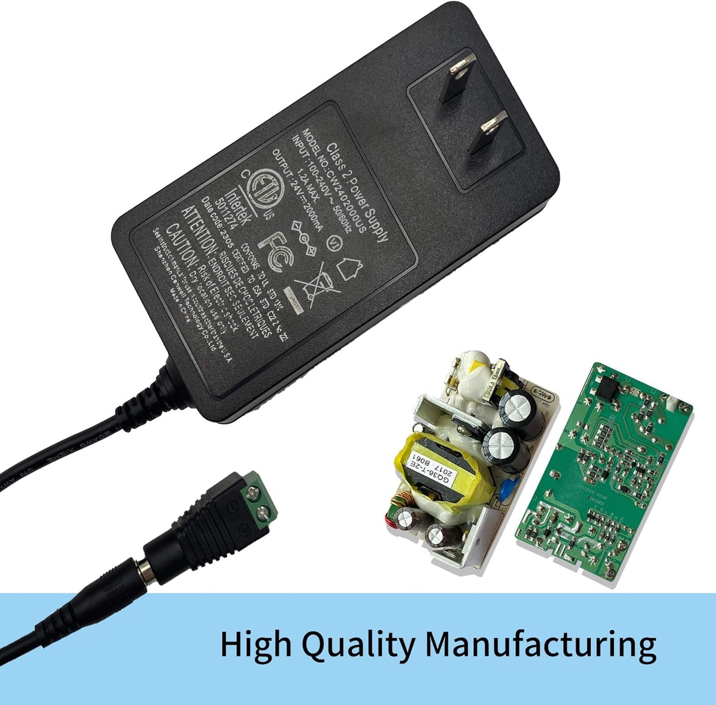 24V 2Amp  Power Supply Only Adapter for COB LED Strip Light with 5.5x2.1mm Plug in