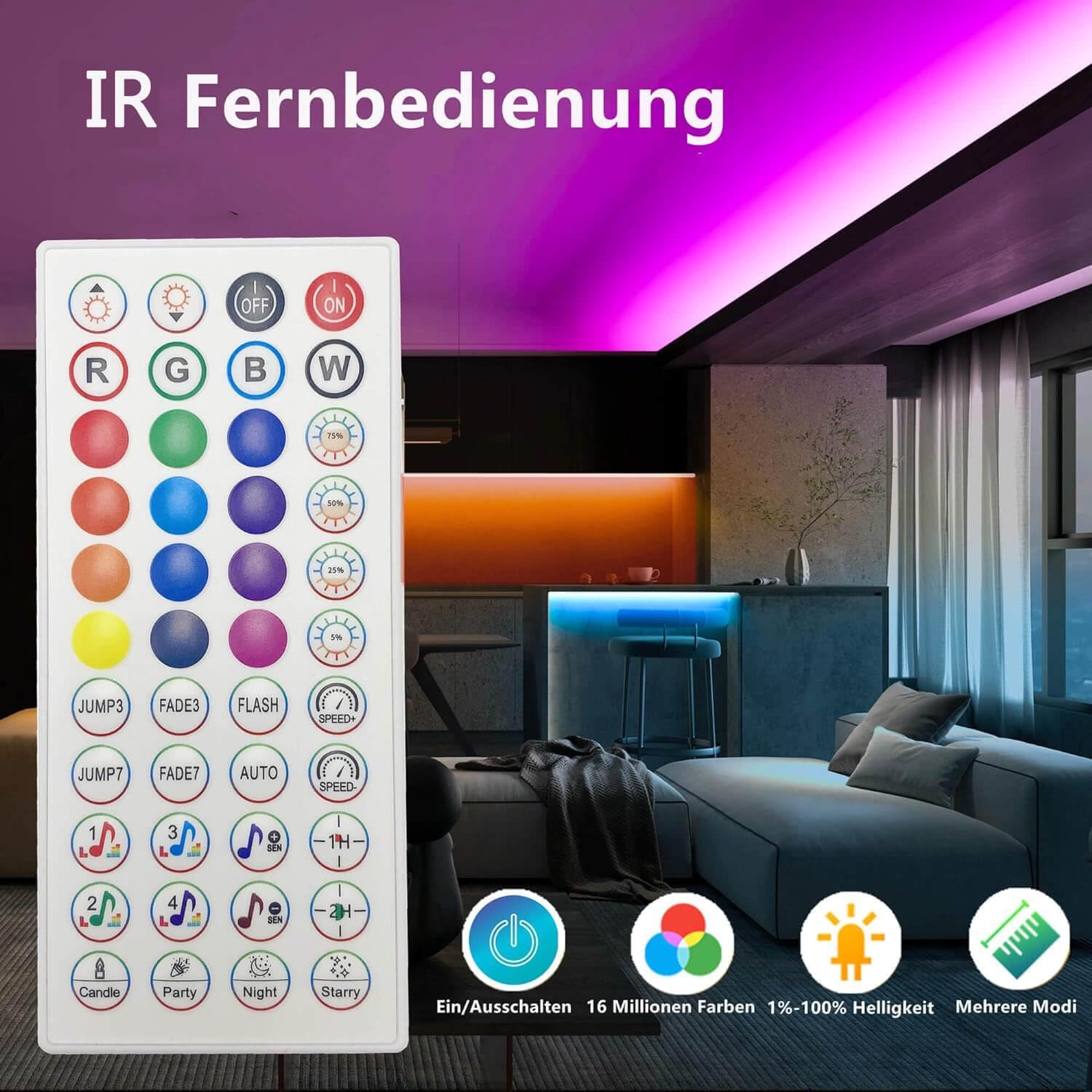 GIDEALED 32.8ft COB LED Strip Light 24V Kit,Color Changing COB RGB LED Strip Light Dimmable,Flexible LED COB Light Strip with IR Remote &Bluetooth APP Control,FCOB LED Light for Bedroom Decoration