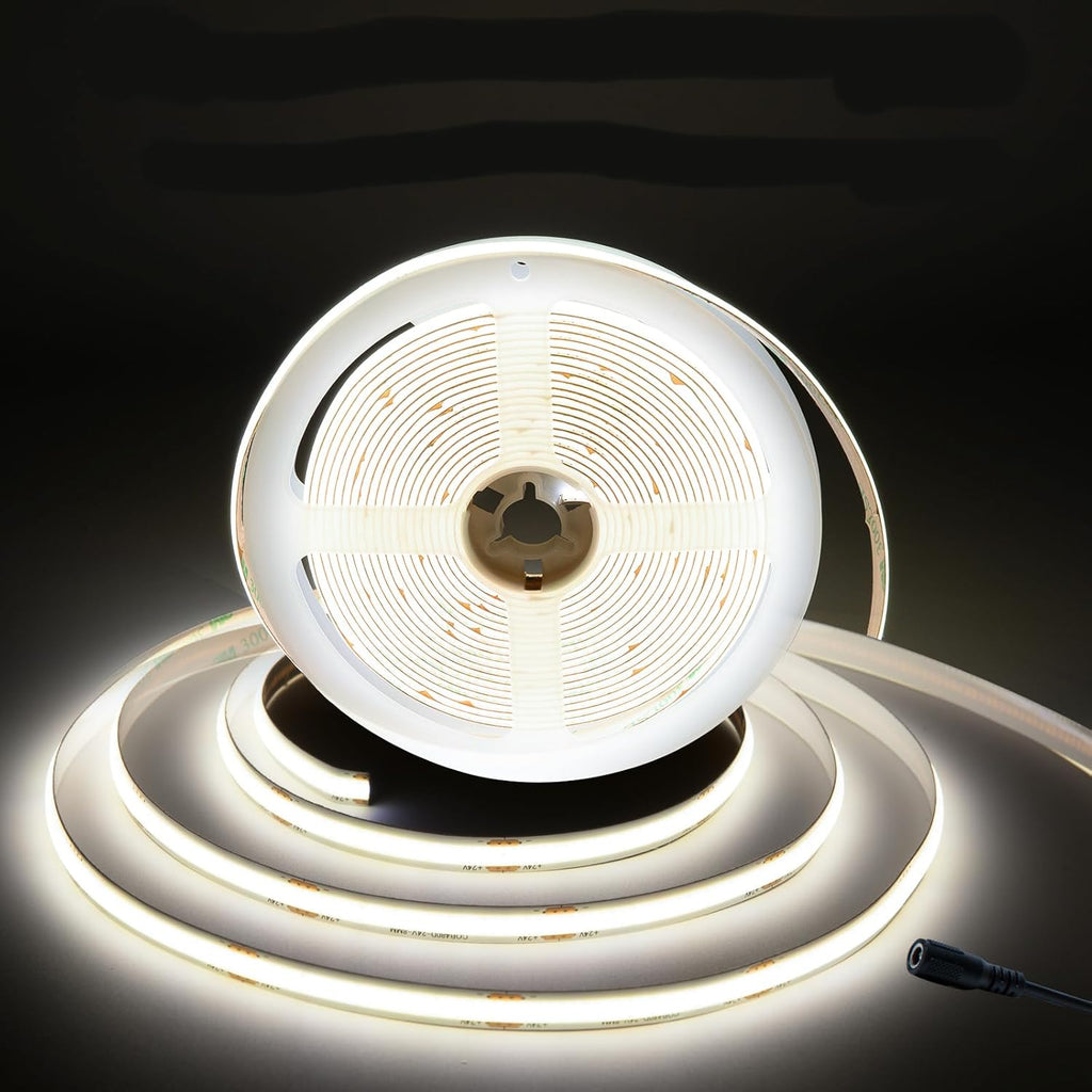 GIDEALED 24V COB LED Strip Light 4000k,Daylight White led Strip COB 2400 LEDs Super Bright Flexible Light Under Cabinet Lighting,High Density Uniform and Soft Lighting,16.4ft FCOB Lightstrip only