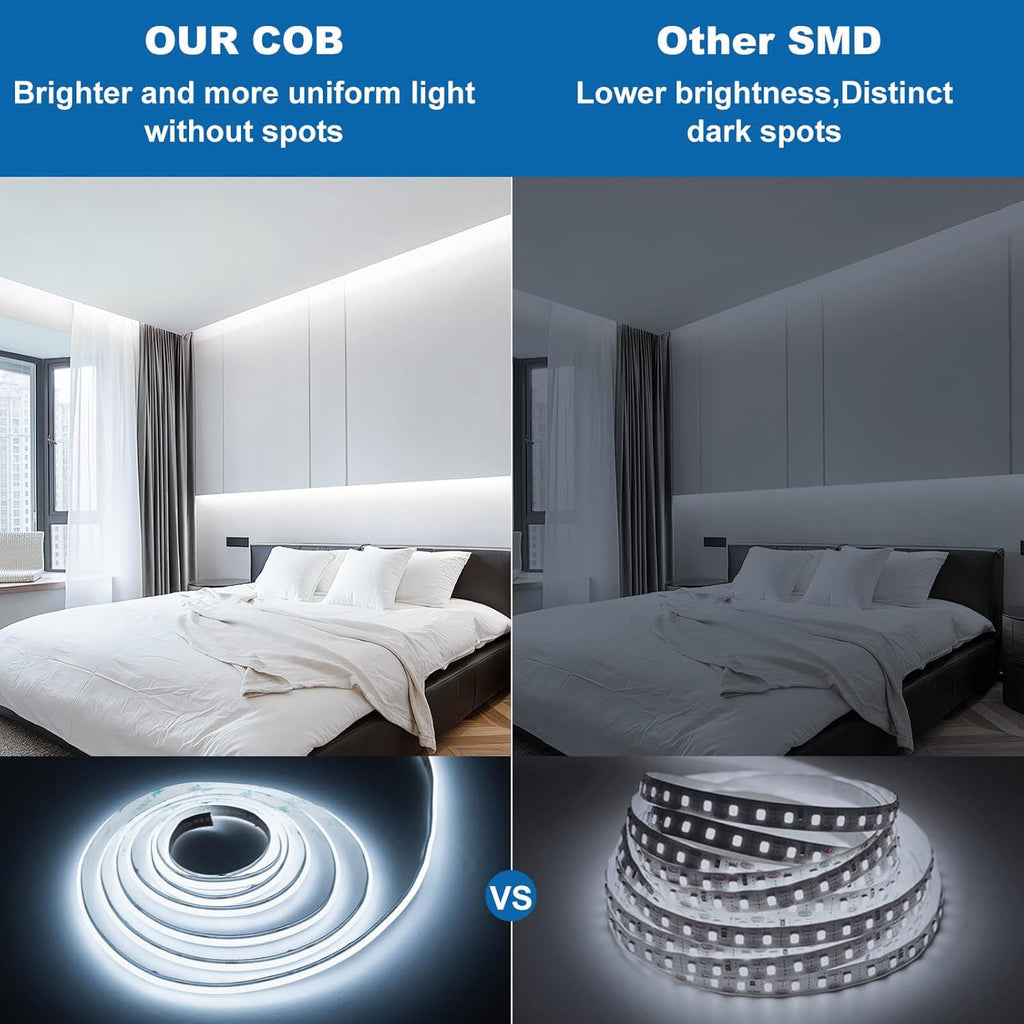GIDEALED 26.2ft DC 24V COB LED Strip Lights Dimmable Kit,6000K Cool White Flexible LED Light Strip with RF Remote Control/Bluetooth APP Control for Bedroom/Kitchen Decoration