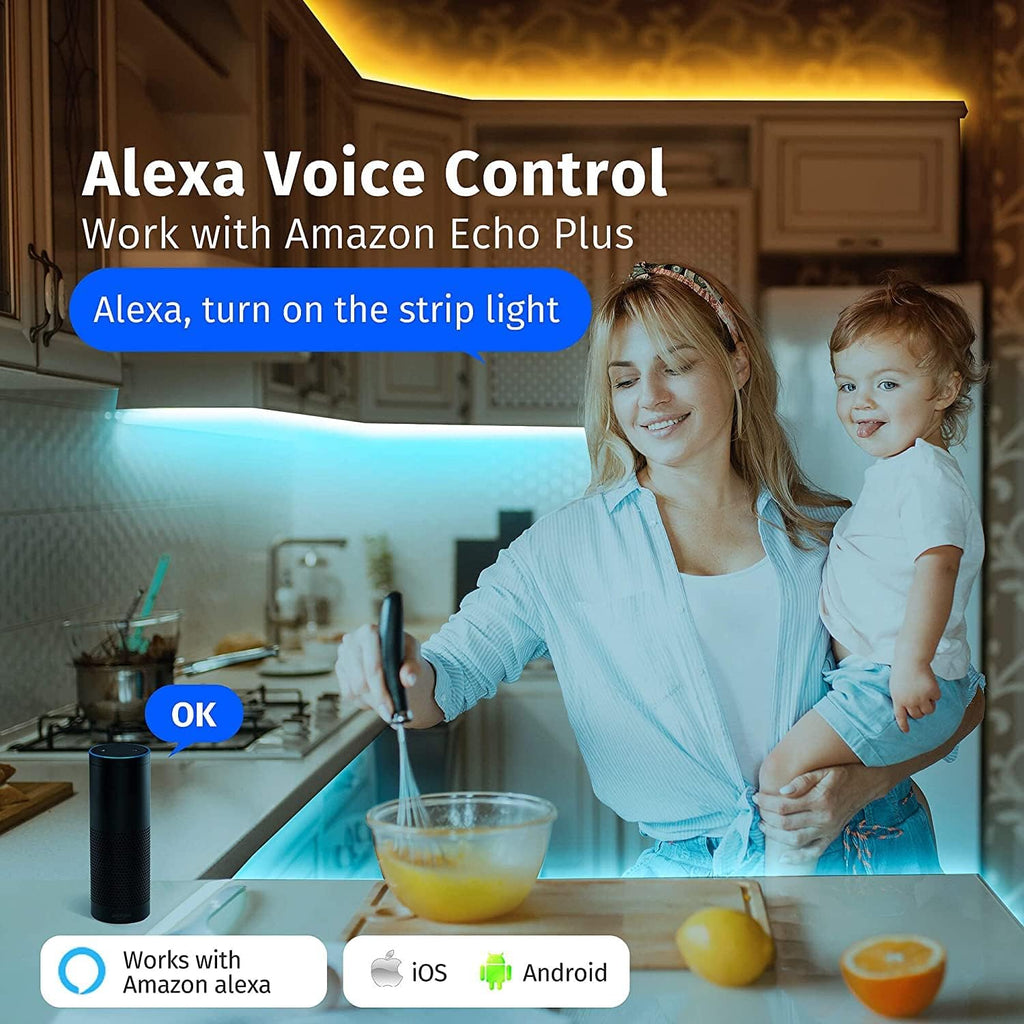 GIDEALED Smart Zigbee 3.0 RGBWW LED Strip Lights16.4ft Kit Compatible with Echo Plus Echo Studio Alexa Voice & APP Control RGB Warm White Cold White RGBCCT LED Strips Dimmable,Hub Bridge Required