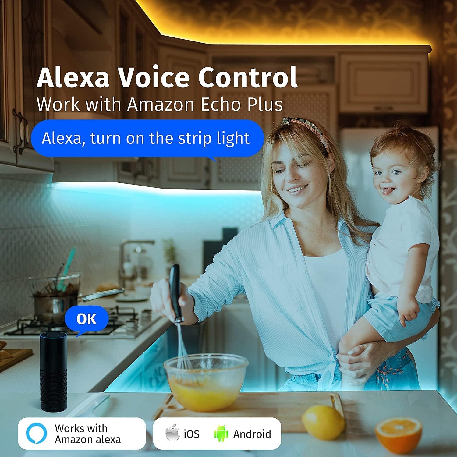 GIDEALED Smart Zigbee 3.0 RGBWW LED Strip Lights16.4ft Kit Compatible with Echo Plus Echo Studio Alexa Voice & APP Control RGB Warm White Cold White RGBCCT LED Strips Dimmable,Hub Bridge Required