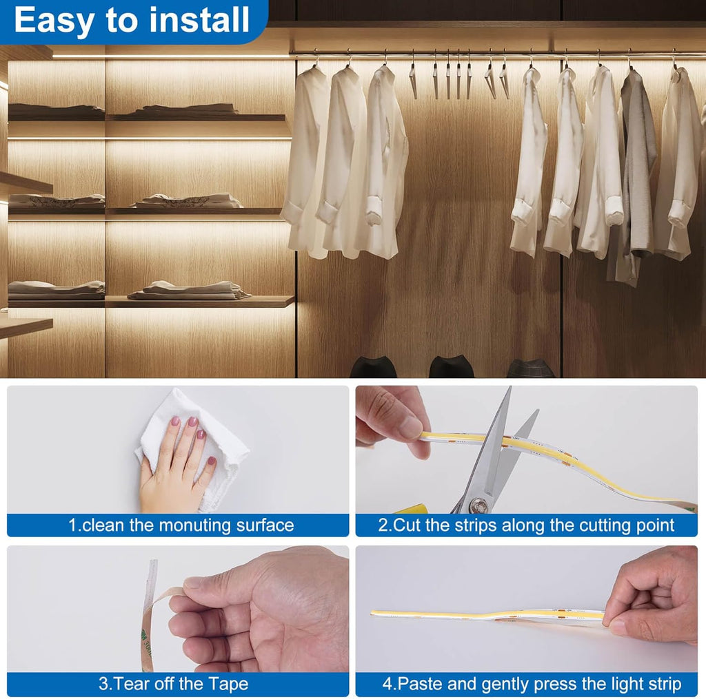 GIDEALED DC 24V COB LED Strip Lights 26.2ft Kit,4000K Daylight High Density Flexible COB LED Light Strip with RF Remote Control/Bluetooth APP Control for Home Office DIY LED Lighting Projects