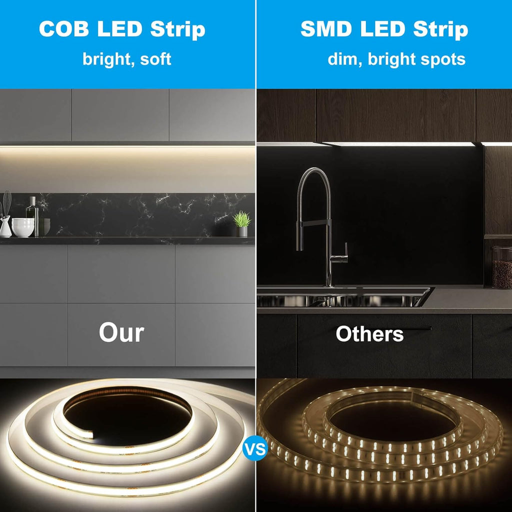 GIDEALED 24V COB LED Strip Light 4000k,Daylight White led Strip COB 2400 LEDs Super Bright Flexible Light Under Cabinet Lighting,High Density Uniform and Soft Lighting,16.4ft FCOB Lightstrip only