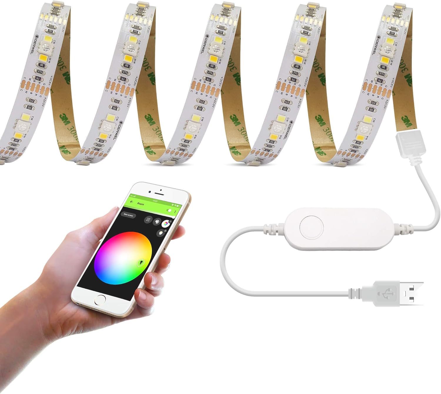 GIDEALED WiFi USB RGBWW LED Strip Light 9.8ft,Compatible with Alexa Google Assistant,Support Voice Control &APP Control,5V RGBCCT LED TV Backlight,RGB Warm White Cool White,Do not Include Adapter