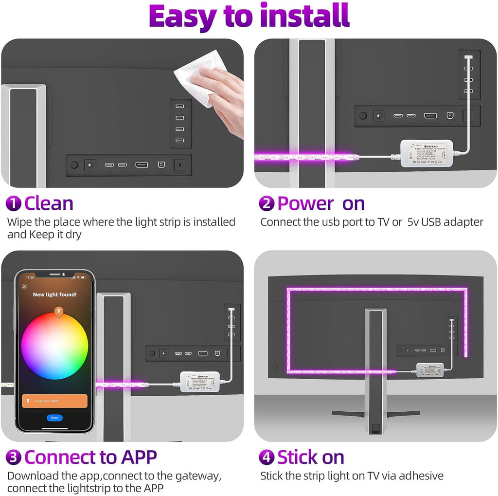 GIDEALED Smart ZigBee 3.0 USB RGBWW LED Strip Light 9.8ft Dimmable Kit,ZigBee Hub Bridge Required for APP/Voice Control Alexa Echo Plus,2700K~6500K Warm White Cool White RGB CCT LED Strip Light 5V