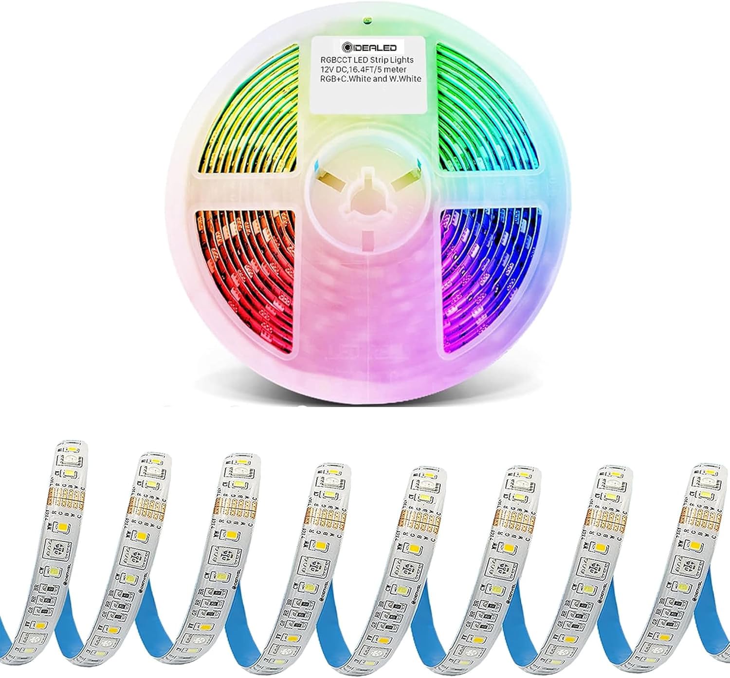 GIDEALED RGBWW LED Strip Lights 2700K~6500K, Warm White Cool White & 16 Million RGB Color Changing,5050 RGBCCT LED Strip Dimmable,DC 12V RGBWW LED Light Strip 16.4ft only