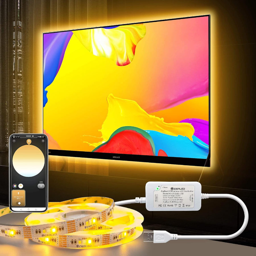 ZigBee Controller USB Power RGBWW LED Strip Light 9.8ft 3M Dimmable Kit, ZigBee Hub Bridge Required for APP/Voice Control Alexa Echo Plus