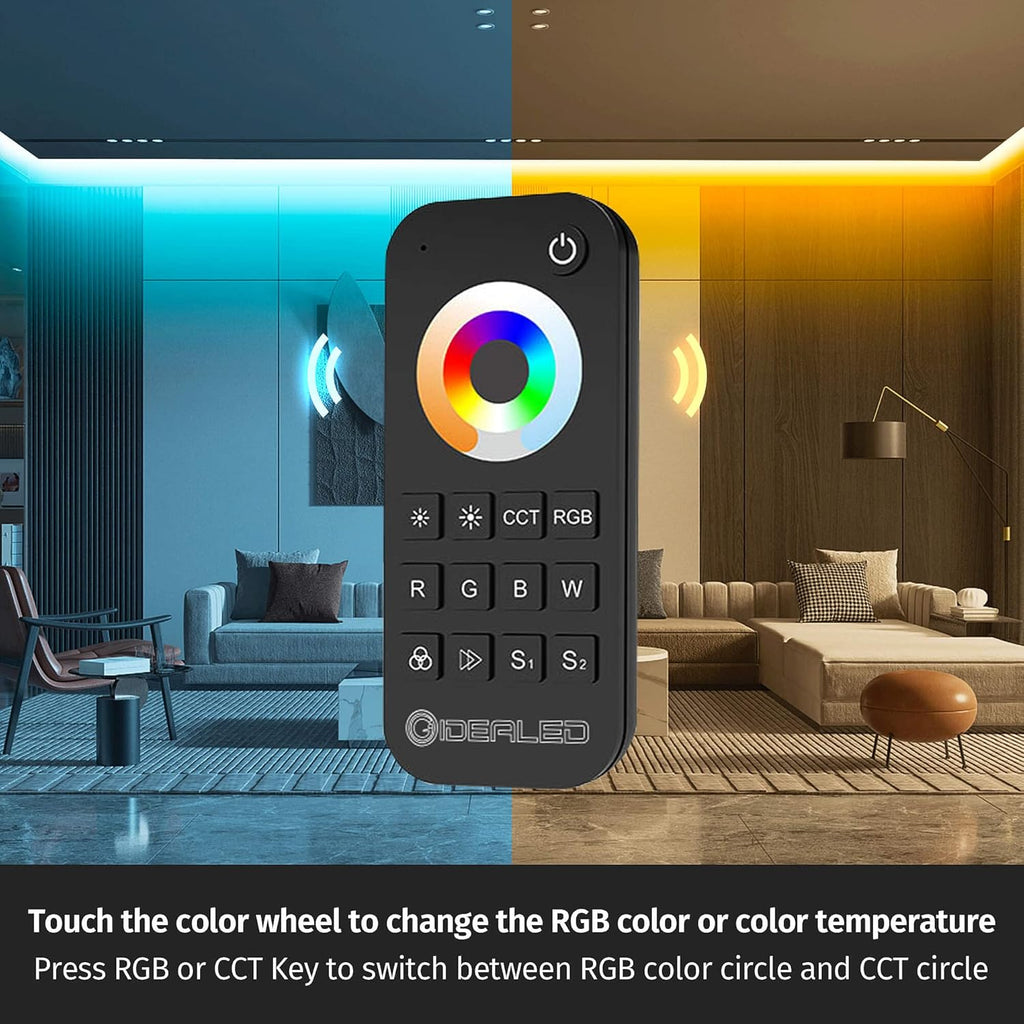 GIDEALED 2.4G Wireless 5 Channel RGBCCT LED Controller with RF Remote Control,Dimming 5 in 1 RGBWW LED Strip Controller for RGBW RGBWW RGB CCT Light Strips Color Chaning DC12V-24V