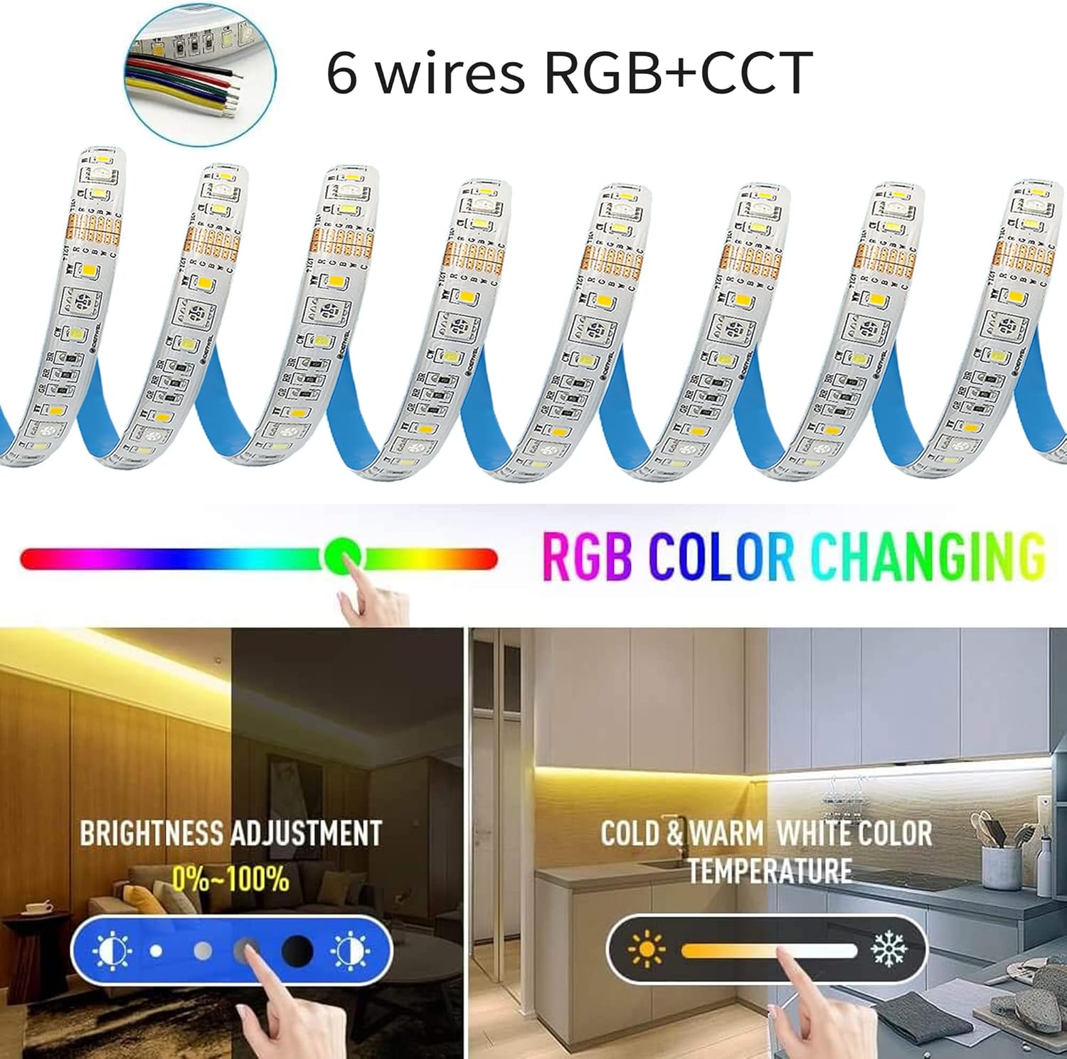 GIDEALED RGBWW LED Strip Lights 2700K~6500K, Warm White Cool White & 16 Million RGB Color Changing,5050 RGBCCT LED Strip Dimmable,DC 12V RGBWW LED Light Strip 16.4ft only