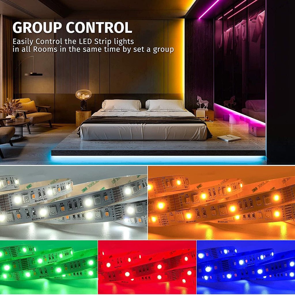 GIDEALED Smart Zigbee 3.0 RGBWW LED Strip Lights16.4ft Kit Compatible with Echo Plus Echo Studio Alexa Voice & APP Control RGB Warm White Cold White RGBCCT LED Strips Dimmable,Hub Bridge Required
