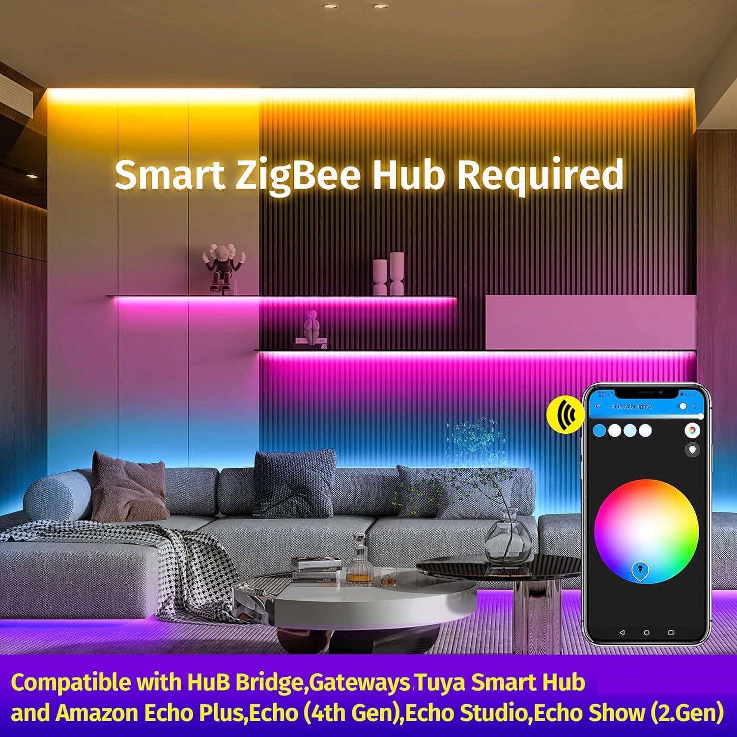 GIDEALED 2 Pack Smart ZigBee 3.0 LED Controller 2-Output for 4 Pin RGB StripLights Dimmable Compatible with Hub Bridge,Amazon Echo Plus,Echo Show(2Gen) App/Alexa Voice Control Ambiance Lighting