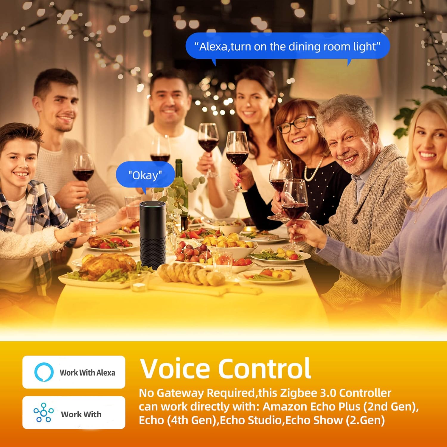 GIDEALED 65.6ft Smart Zigbee LED Strip Lights Kit with Zigbee 3.0 Controller, HUB Bridge Required, Work with Echo Plus Echo Studio Alexa Voice & APP Control RGB LED Lights for Bedroom Decoration