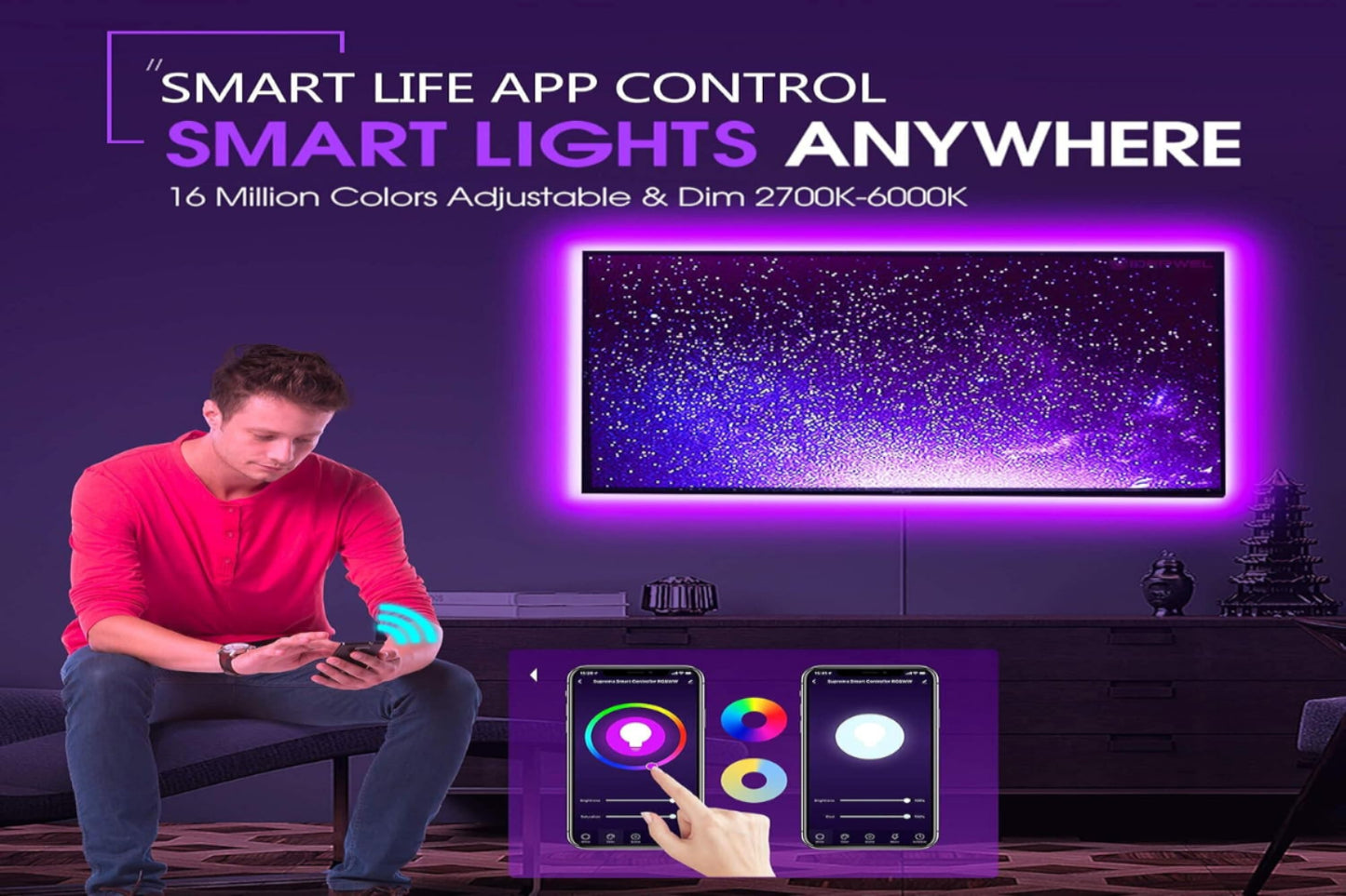 Smart WiFi USB RGBWW LED Strip Lights 9.8ft Kit