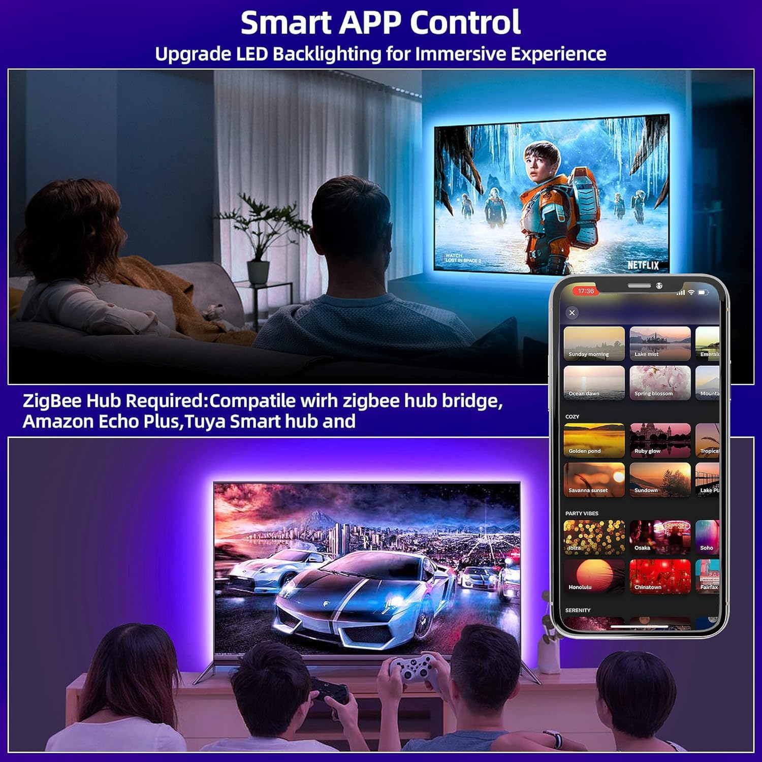 GIDEALED Smart ZigBee 3.0 USB RGBWW LED Strip Light 9.8ft Dimmable Kit,ZigBee Hub Bridge Required for APP/Voice Control Alexa Echo Plus,2700K~6500K Warm White Cool White RGB CCT LED Strip Light 5V