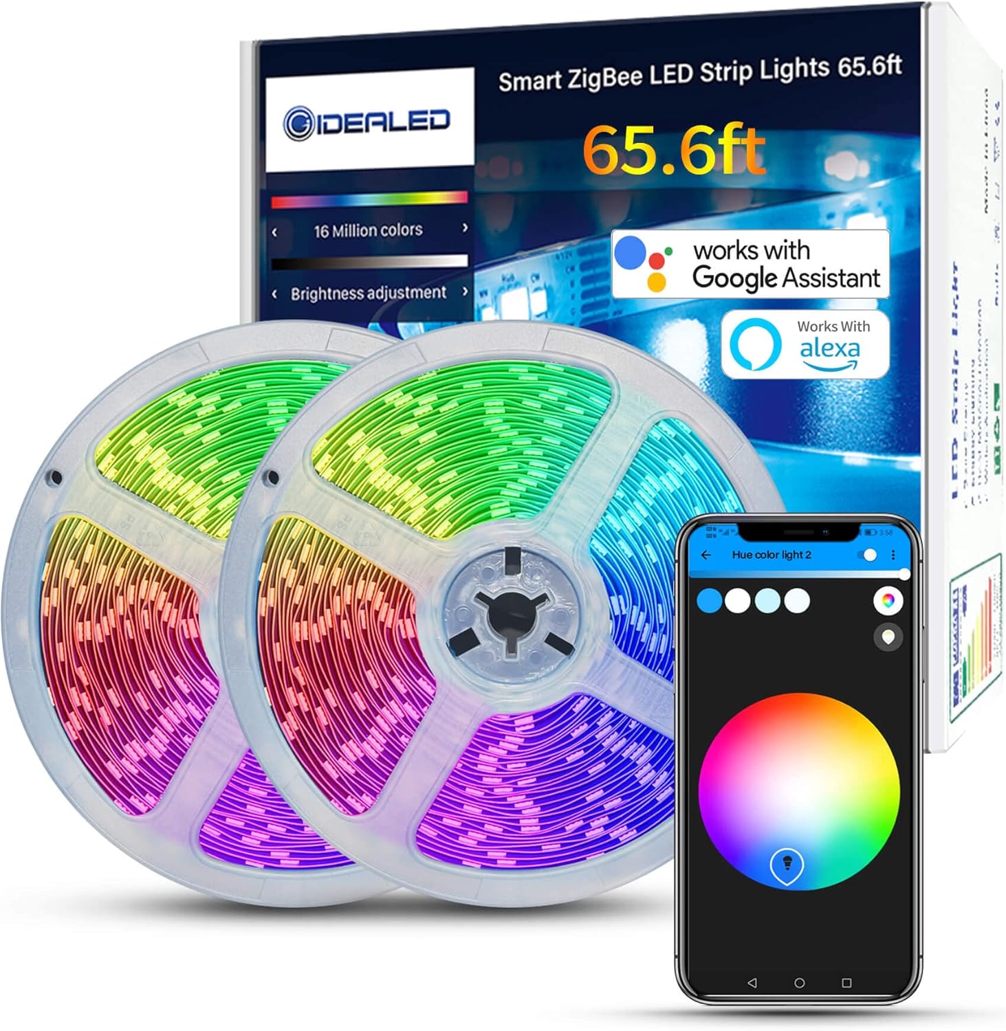 GIDEALED 65.6ft Smart Zigbee LED Strip Lights Kit with Zigbee 3.0 Controller, HUB Bridge Required, Work with Echo Plus Echo Studio Alexa Voice & APP Control RGB LED Lights for Bedroom Decoration